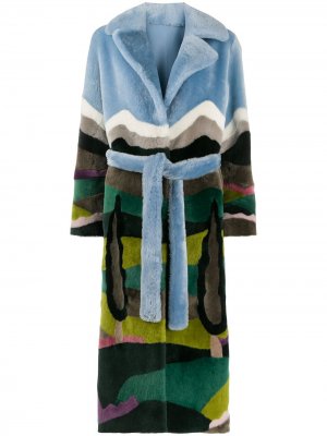 Пальто с поясом и принтом Liska. Цвет: синий