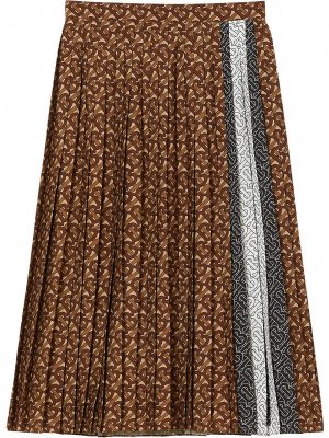 Плиссированная юбка в полоску с монограммой Burberry. Цвет: коричневый