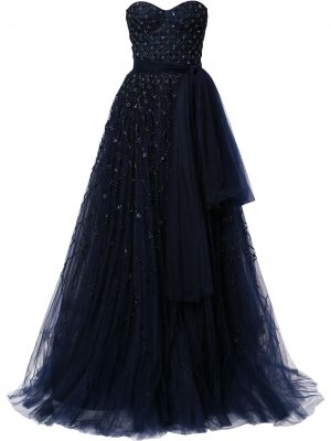 Платье без бретелей с бусинами Carolina Herrera. Цвет: синий