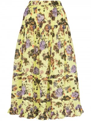 Ярусная юбка Eugine с цветочным принтом Ulla Johnson. Цвет: зеленый