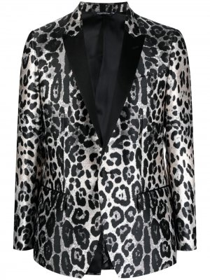 Однобортный пиджак с леопардовым принтом Dolce & Gabbana. Цвет: черный
