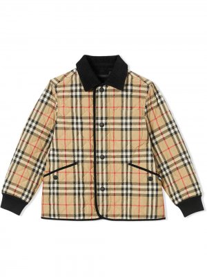 Куртка в клетку Vintage Check с вельветовой отделкой Burberry Kids. Цвет: нейтральные цвета