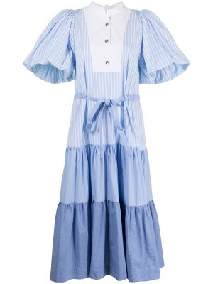 Платье миди в стиле колор-блок с оборками Eudon Choi. Цвет: синий