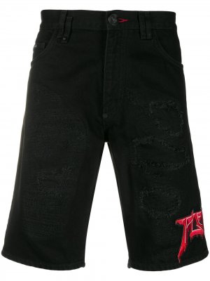 Джинсовые шорты с нашивкой-логотипом Philipp Plein. Цвет: черный
