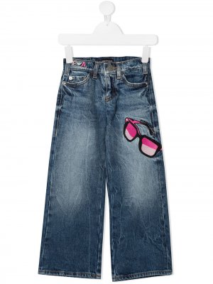 Расклешенные джинсы с вышивкой Emporio Armani Kids. Цвет: синий