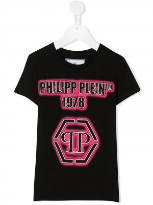 Декорированная футболка с логотипом Philipp Plein Junior. Цвет: черный