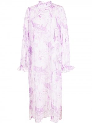 Платье миди Georgette с принтом GANNI. Цвет: фиолетовый