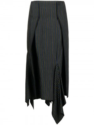 Полосатая юбка миди асимметричного кроя MM6 Maison Margiela. Цвет: черный