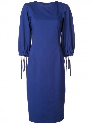 Платье-футляр с завязками на рукавах Oscar de la Renta. Цвет: синий