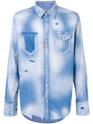 Состаренная джинсовая рубашка Dsquared2. Цвет: синий