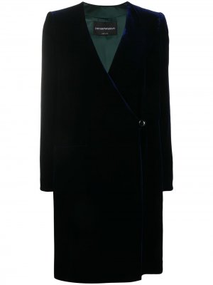 Бархатное пальто Emporio Armani. Цвет: синий