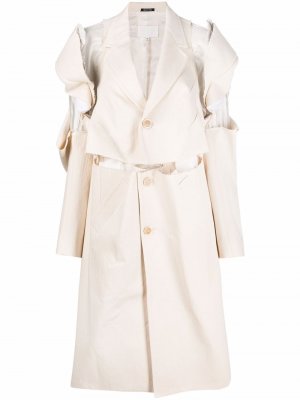 Однобортное пальто с прорезями Maison Margiela. Цвет: нейтральные цвета