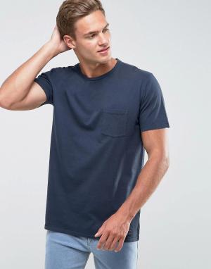 Темно-синяя облегающая футболка с карманом Abercrombie & Fitch. Цвет: темно-синий
