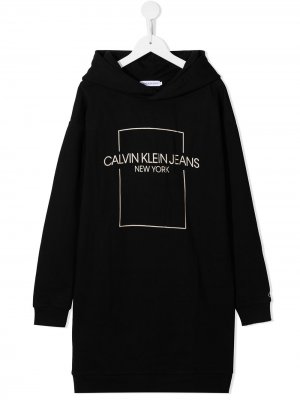 Платье-толстовка с логотипом Calvin Klein Kids. Цвет: черный