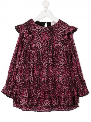 Платье с оборками и леопардовым принтом Alberta Ferretti Kids. Цвет: розовый