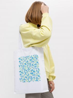 Текстильная белая сумка-шопер с цветочным принтом Mark Formelle. Цвет: белый +печать14