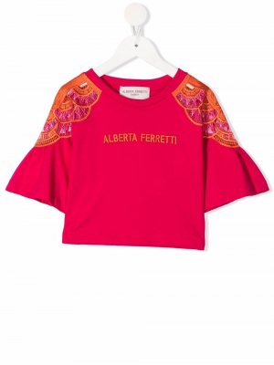 Футболка с вышивкой и рукавами колокол Alberta Ferretti Kids. Цвет: розовый