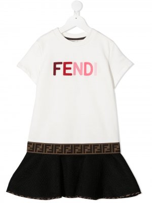 Платье с вышитым логотипом Fendi Kids. Цвет: белый