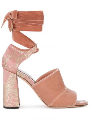 Босоножки с открытым носком на наборном каблуке Rochas. Цвет: розовый и фиолетовый
