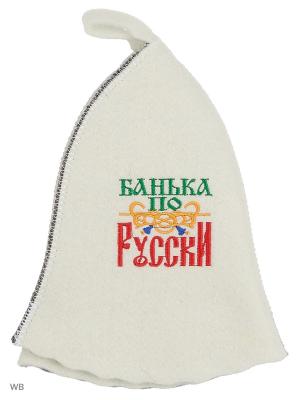 Шапка для бани с вышивкой в косметичке Банька по русски Метиз. Цвет: серый, белый