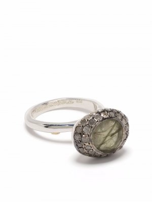 Серебряное кольцо с бриллиантами и круглым камнем Rosa Maria. Цвет: серебристый
