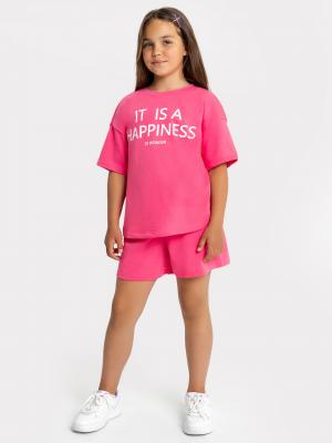 Комплект для девочек (футболка, шорты) розового цвета с принтом Mark Formelle. Цвет: фуксия +печать