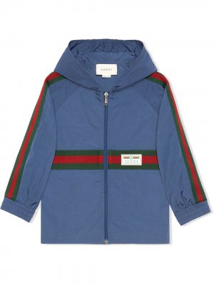 Куртка с капюшоном и отделкой Web Gucci Kids. Цвет: синий