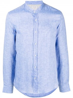 Рубашка без воротника Brunello Cucinelli. Цвет: синий