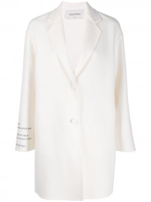 Однобортное пальто с вышивкой Valentino. Цвет: нейтральные цвета