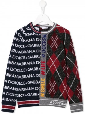 Трикотажный джемпер с логотипом Dolce & Gabbana Kids. Цвет: синий