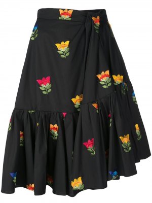 Присборенная юбка с цветочной вышивкой Carolina Herrera. Цвет: черный