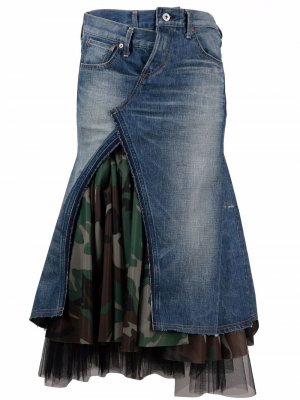 Многослойная джинсовая юбка асимметричного кроя Junya Watanabe. Цвет: синий