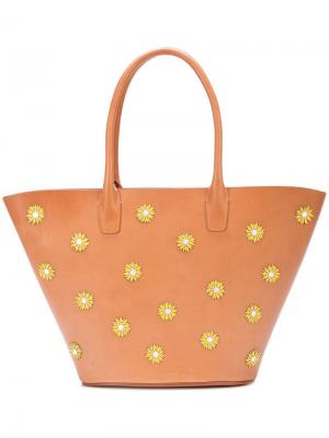 Треугольная сумка-тоут с цветочным декором Mansur Gavriel. Цвет: коричневый