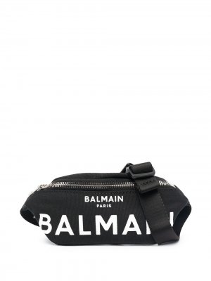 Поясная сумка с логотипом Balmain Kids. Цвет: черный