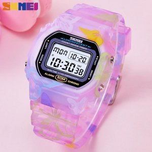 SKMEI 1627 красочные модные женские часы из искусственной кожи прозрачные противоударные наручные для девочек-подростков цифровые водонепроницаемые