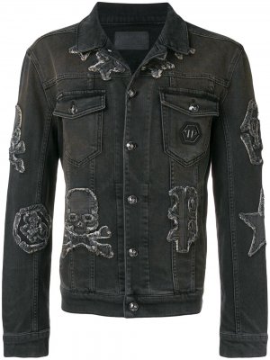 Джинсовая куртка с логотипом Philipp Plein. Цвет: черный