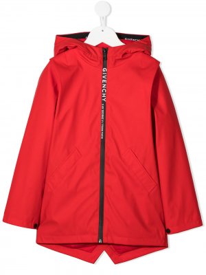 Пальто на молнии с капюшоном Givenchy Kids. Цвет: красный
