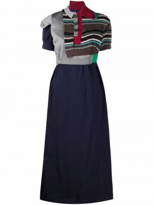 Платье в стиле колор-блок с воротником поло Kolor. Цвет: синий