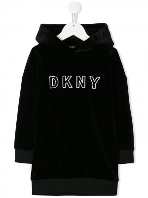 Платье-свитер с капюшоном Dkny Kids. Цвет: черный