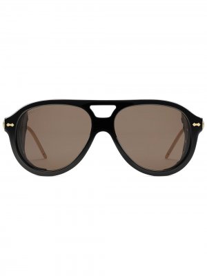 Солнцезащитные очки-авиаторы со съемными шорами Gucci Eyewear. Цвет: черный