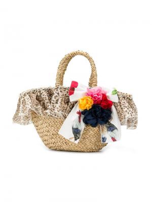 Пляжная сумка с оборками и бантом Monnalisa. Цвет: нейтральные цвета