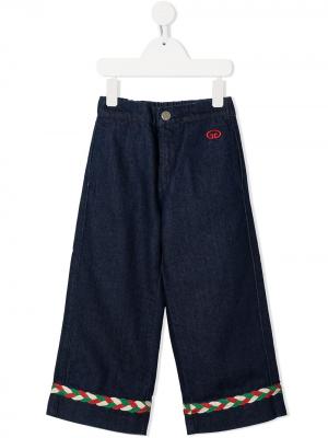 Широкие джинсы с плетеным декором Gucci Kids. Цвет: синий