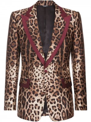 Однобортный пиджак с леопардовым принтом Dolce & Gabbana. Цвет: коричневый