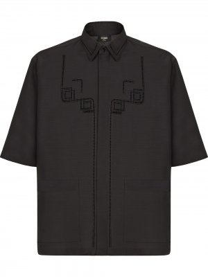 Рубашка с короткими рукавами и вышивкой Fendi. Цвет: черный