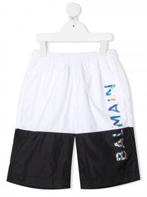 Плавки-шорты в стиле колор-блок с логотипом Balmain Kids. Цвет: белый