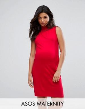 Свободное платье для беременных с присборенным воротом ASOS Maternity. Цвет: красный