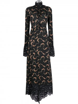 Приталенное платье с цветочным принтом Paco Rabanne. Цвет: черный