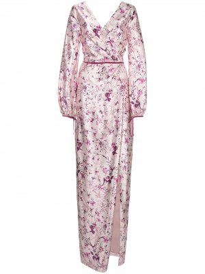 Длинное платье с цветочным принтом и драпировкой Marchesa Notte. Цвет: розовый