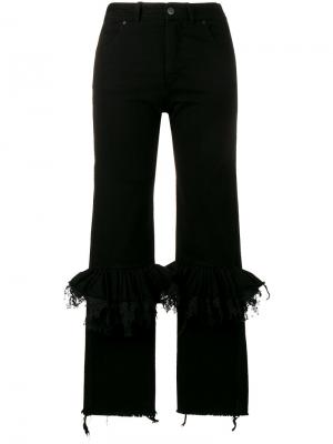 Расклешенные джинсы с гофрированием на коленях Preen By Thornton Bregazzi. Цвет: черный
