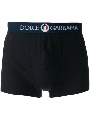Боксеры с вышитым логотипом Dolce & Gabbana. Цвет: синий